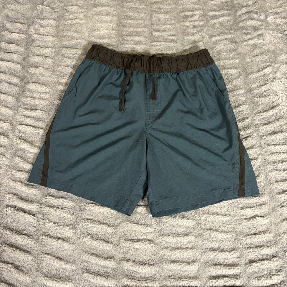 LEG3ND Mens Athletic Shorts Teal Blue Gray Trim Pockets FA50191 Size S
